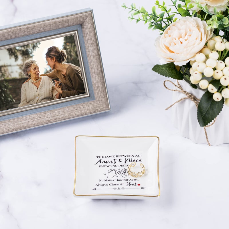 Piudee Aunt Gifts from Niece The love between an aunt&niece knows no distance Ring Trinket Dish Jewelry Tray  Aunt Birthday Gift Aunt and Niece Gifts for Aunts Mothers Day Christmas Valentines - Image 2